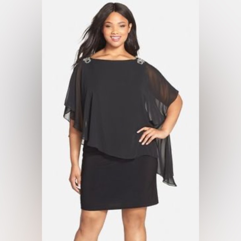 XSCAPE | Embellished Chiffon Overlay Jersey Dress Sz M